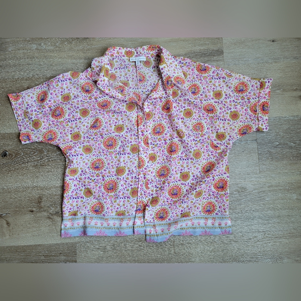 Maison damelie short sleeve boxy button up blouse Floral size medium